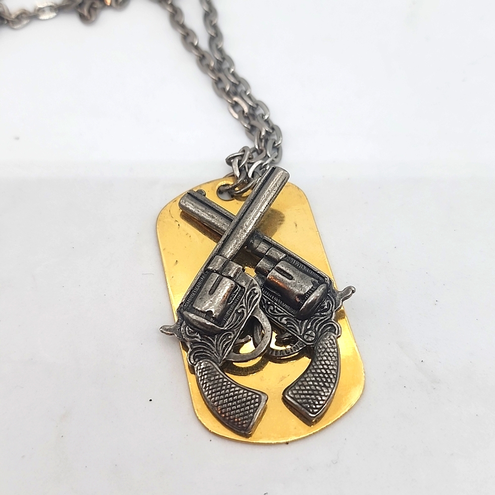 GOLD SILVER DOUBLE GUNS DOG TAG